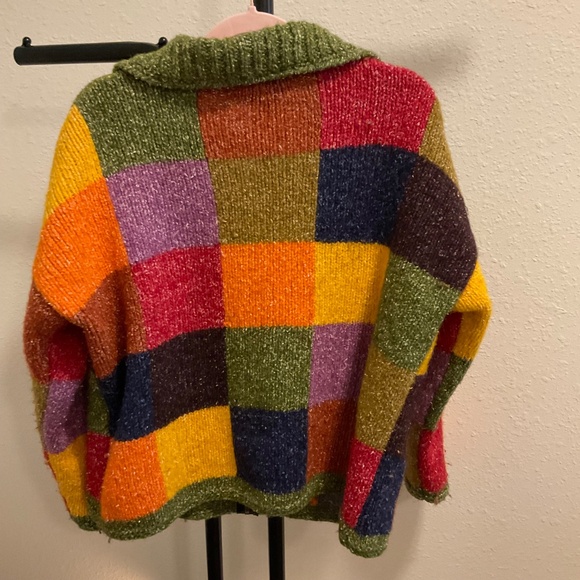 Invisible World Sweater Women Medium Wool Blend Zip Up Patchwork Jacket Handmade - Picture 6 of 7